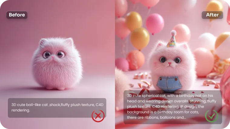 contrast effect of using the simple and detailed prompts to generate images in AI Ease