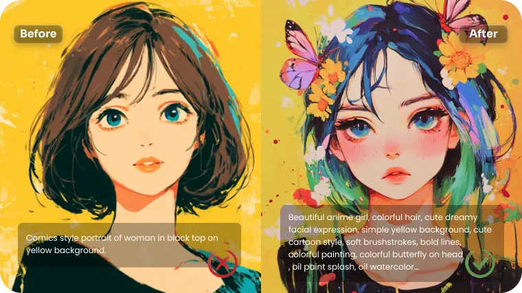 contrast effect of using the simple and detailed style to generate images in AI Ease