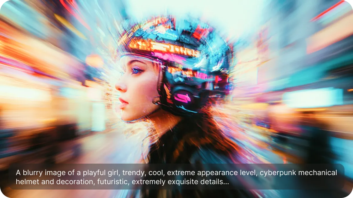 generate female standing side way with glitch effect in motion blur image in AI Ease's free online ai image generator